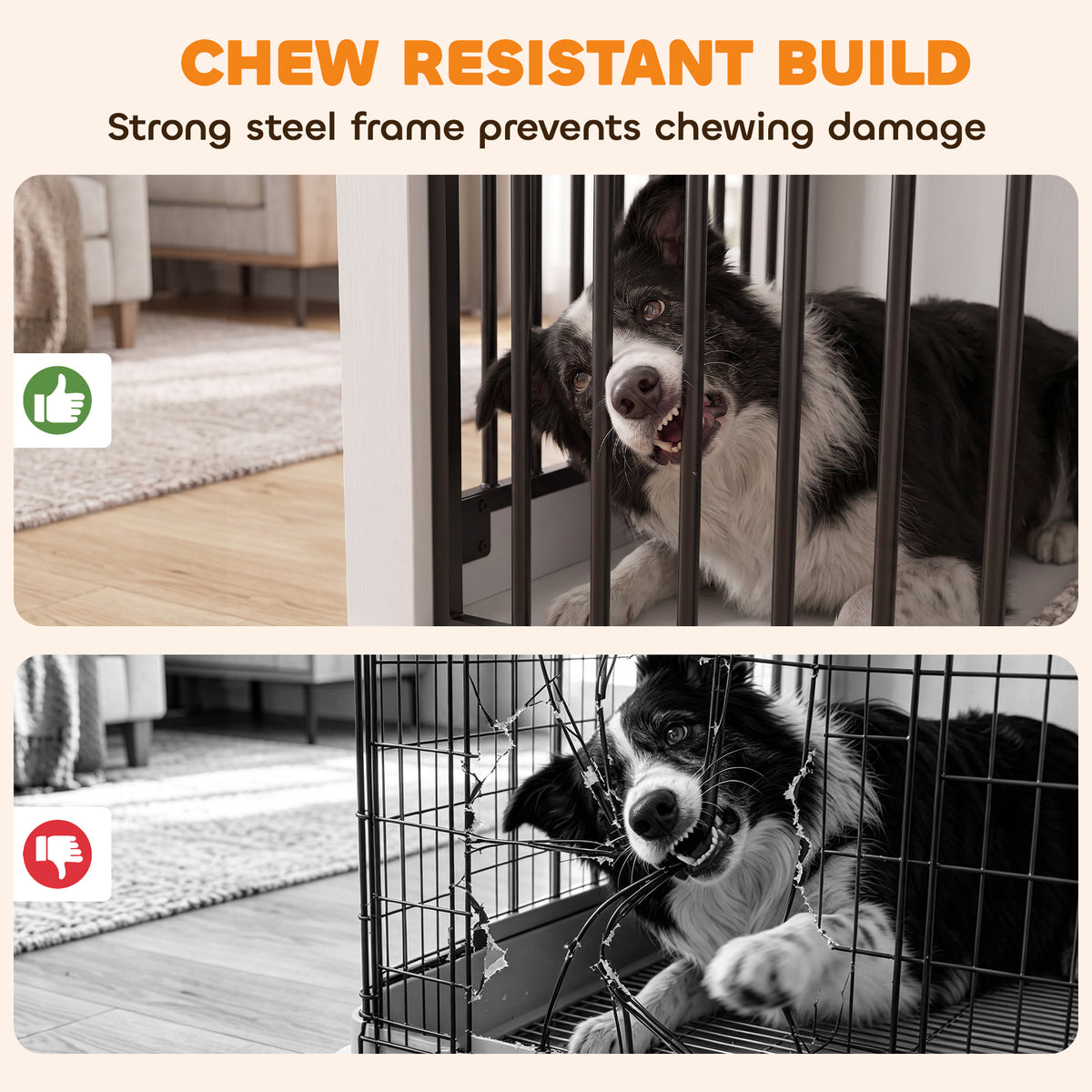 Dog Crate Furniture, 80 cm Double Door Wooden Dog Crate with Sliding Barn Door, Indoor Kennel End Table for Medium Breeds, Anti-Chew Steel Puppy Cage, White