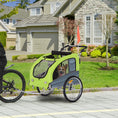 Load image into Gallery viewer, Dog Bike Trailer Pet Stroller Cart Carrier for Bicycle 360° Rotatable with Reflectors 3 Wheels Hitch Coupler Push/ Pull/ Brake Water Resistant Green
