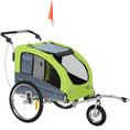 Load image into Gallery viewer, Dog Bike Trailer Pet Stroller Cart Carrier for Bicycle 360° Rotatable with Reflectors 3 Wheels Hitch Coupler Push/ Pull/ Brake Water Resistant Green
