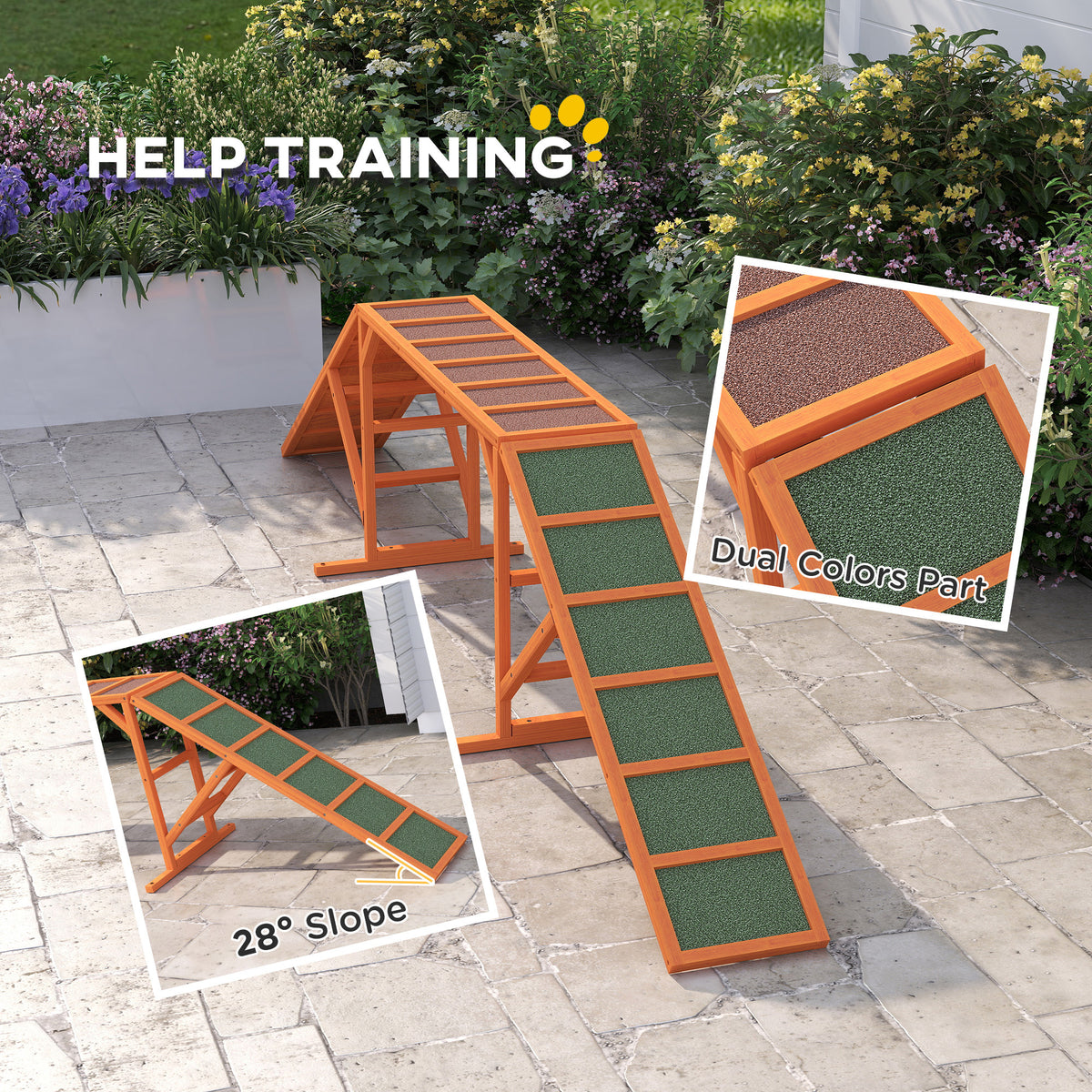 Dog Agility Ramp, Dog Walk Balance Trainer Equipment w/ Safety Bar, Non-slip Surface, Pet Training Ramp for Walk and Pause Practice, Pet Obstacle Course, Backyard Park Use, Orange