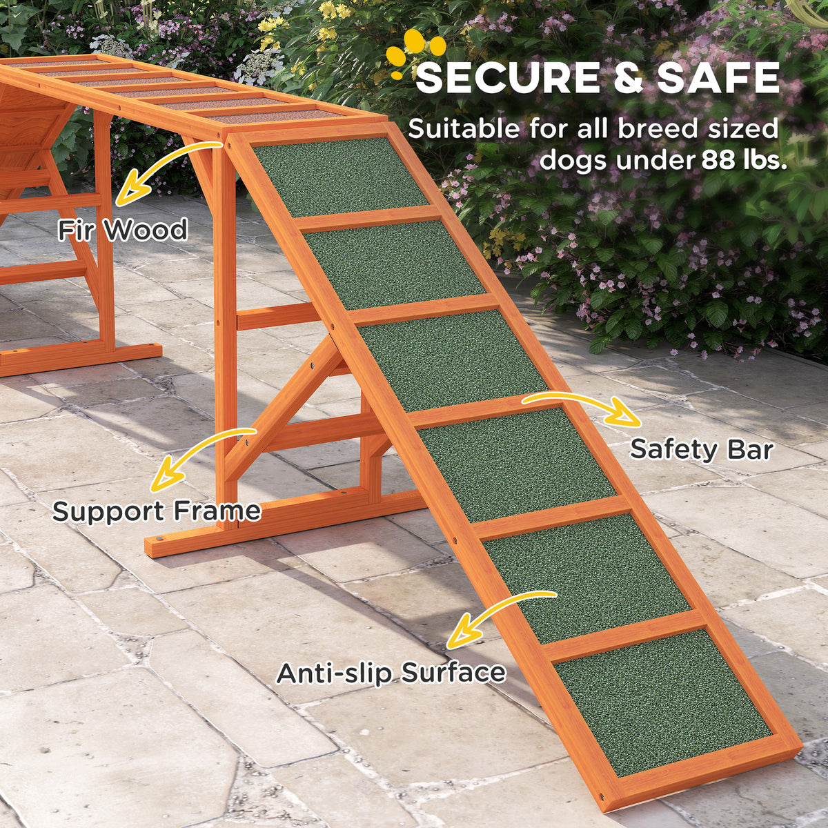Dog Agility Ramp, Dog Walk Balance Trainer Equipment w/ Safety Bar, Non-slip Surface, Pet Training Ramp for Walk and Pause Practice, Pet Obstacle Course, Backyard Park Use, Orange