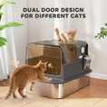 Load image into Gallery viewer, Stainless Steel Cat Litter Box with Lid, XXL Enclosed Cat Litter Box for Big Cats with High Sides, Double Doors, Scoop, Odor Control, Anti-Leaking, Easy Clean, Black
