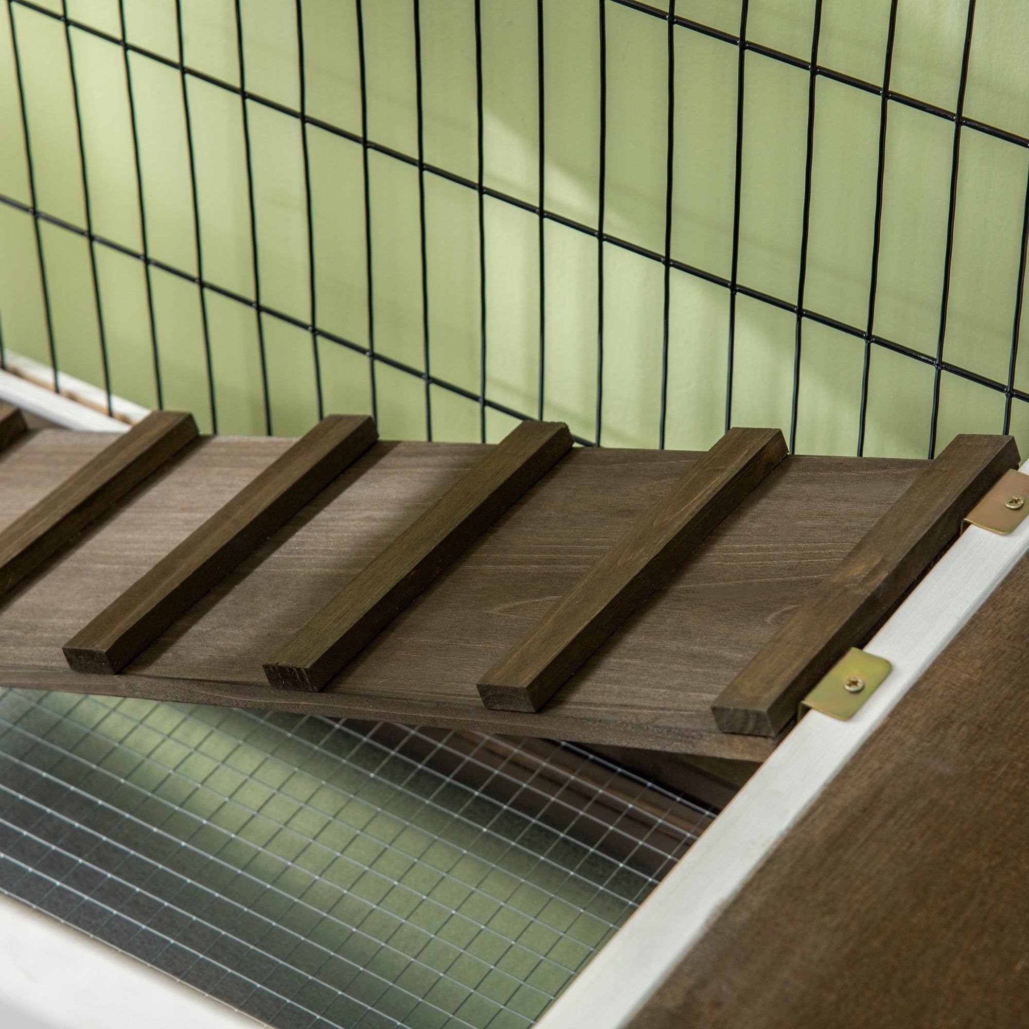 Rabbit Hutch, Indoor Elevated Bunny Cage with Run, Ladder, Slide-Out Tray and Lockable Doors, Rabbit House Guinea Pig Cage with Dual-Height Design, Coffee