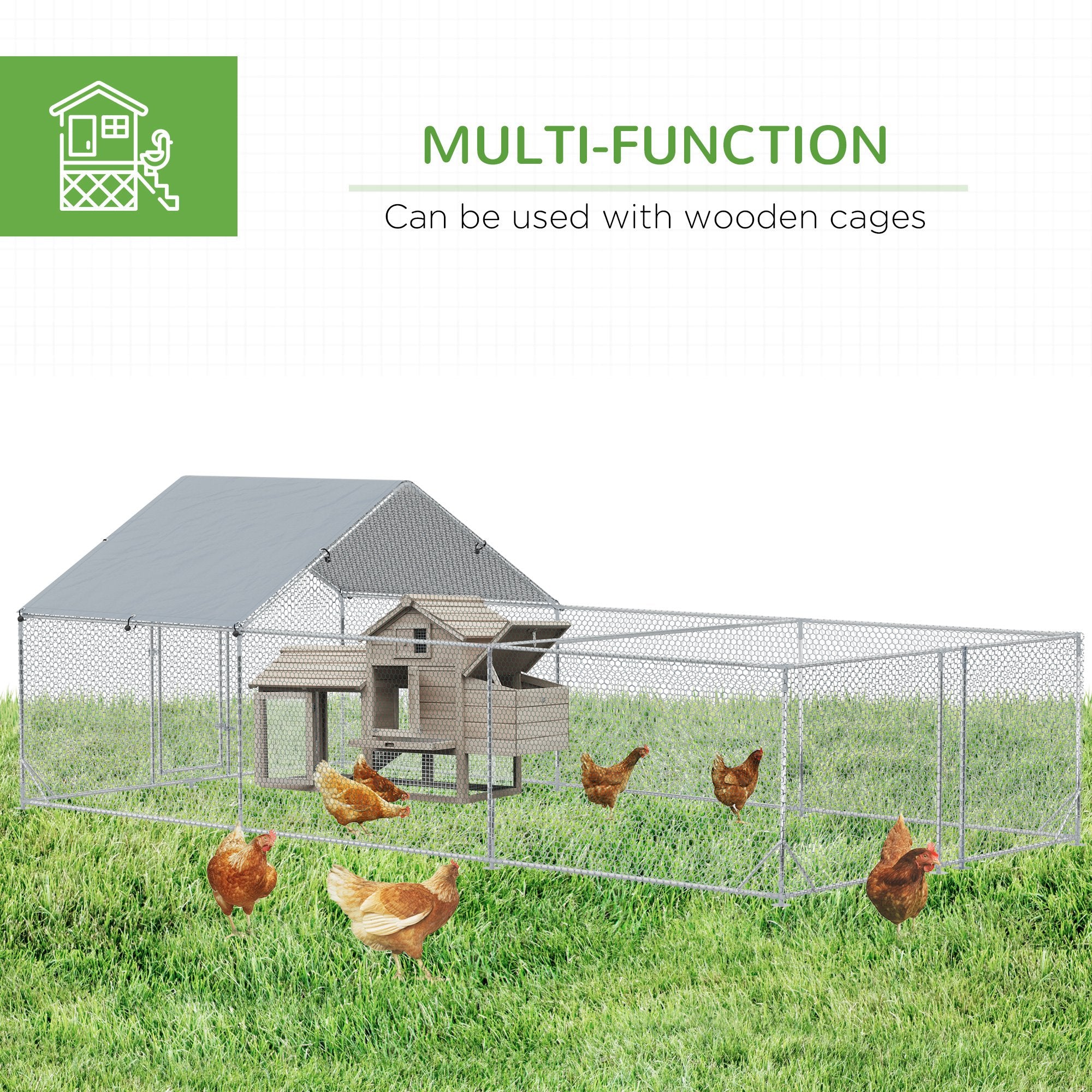 Large Metal Chicken Coop, Hen Run House with Anti-Ultraviolet Cover, Walk-in Poultry Cage for Ducks, Rabbits, Outdoor Backyard Farm, 19.7' x 9.8' x 6.4'