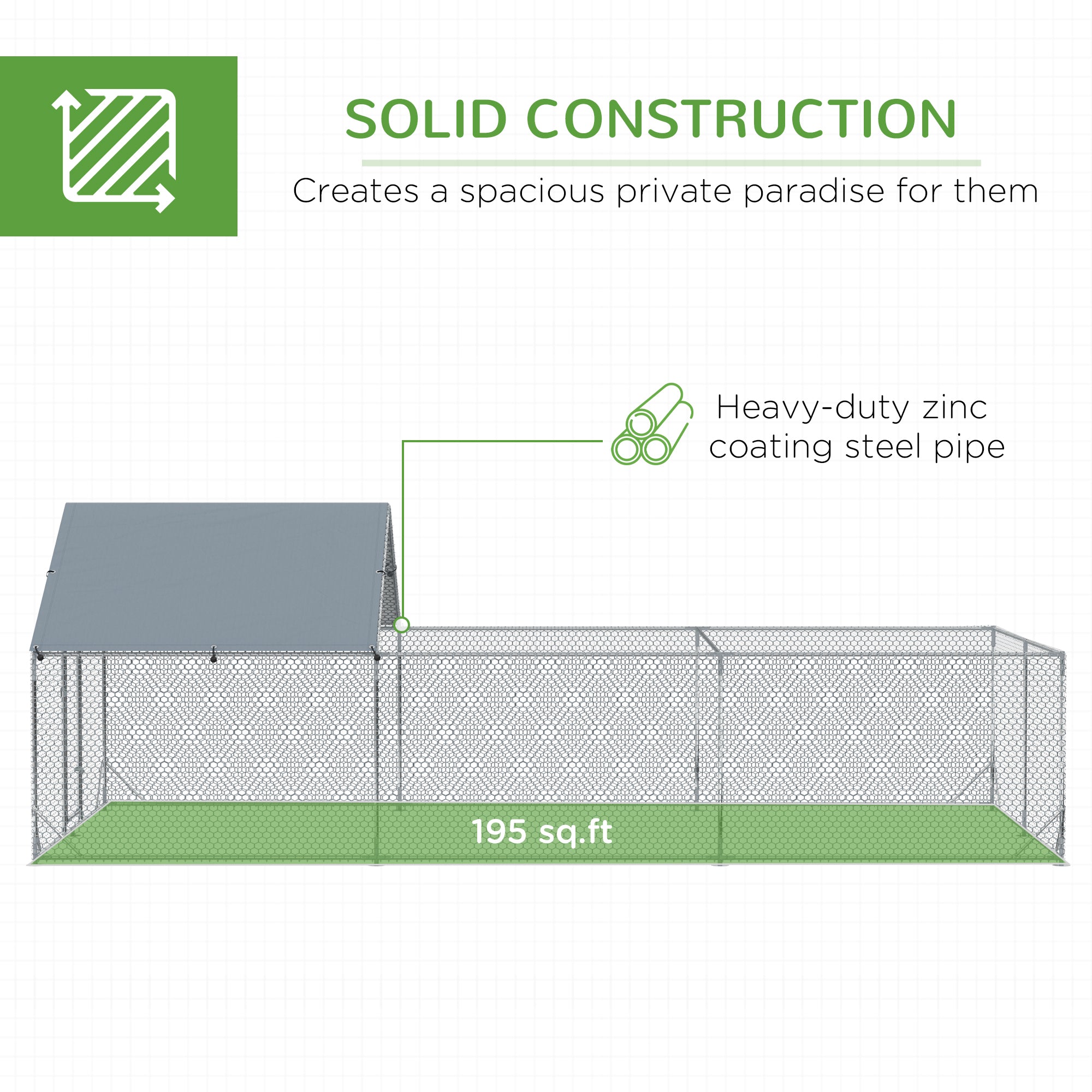 Large Metal Chicken Coop, Hen Run House with Anti-Ultraviolet Cover, Walk-in Poultry Cage for Ducks, Rabbits, Outdoor Backyard Farm, 19.7' x 9.8' x 6.4'