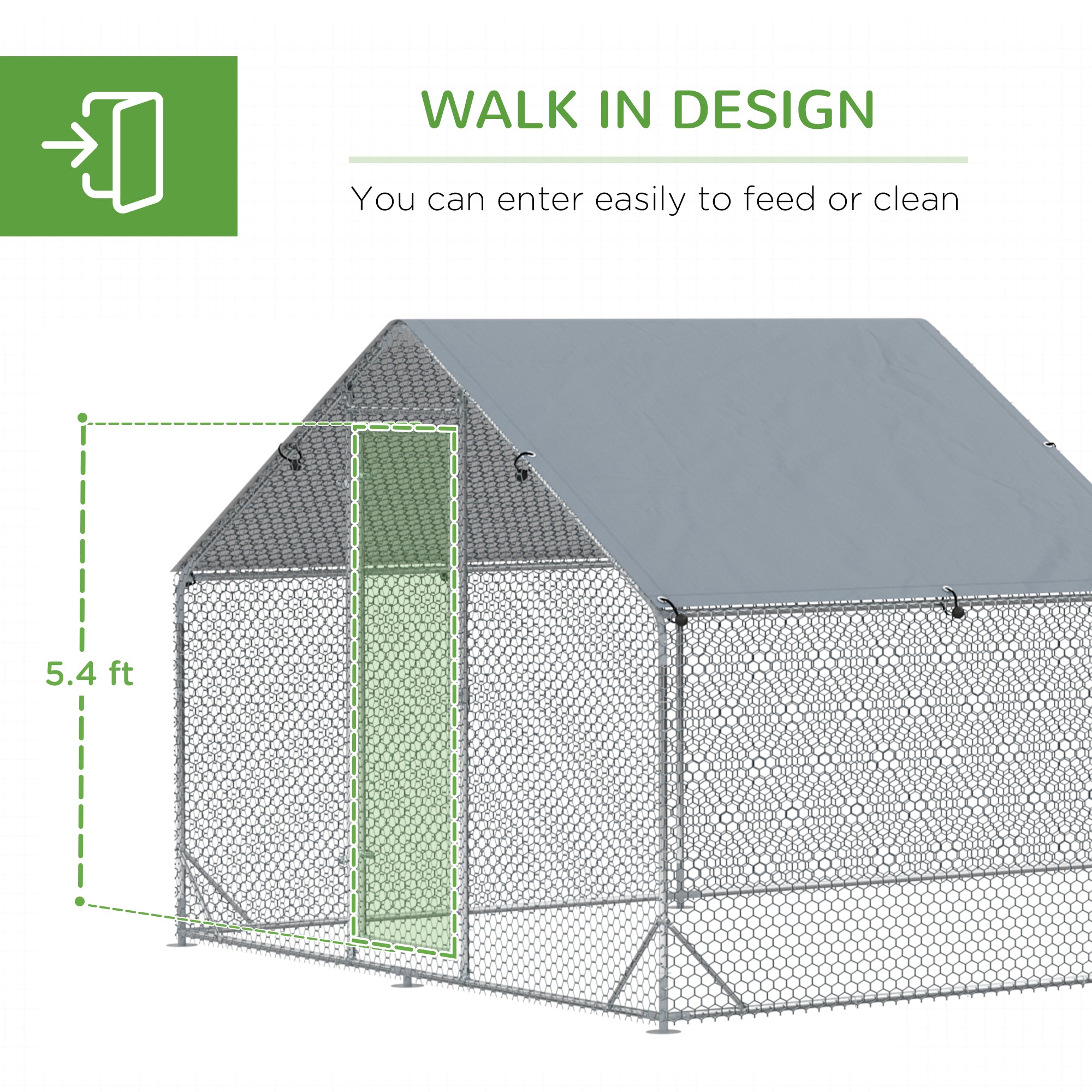 Large Metal Chicken Coop, Hen Run House with Anti-Ultraviolet Cover, Walk-in Poultry Cage for Ducks, Rabbits, Outdoor Backyard Farm, 19.7' x 9.8' x 6.4'