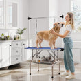 Load image into Gallery viewer, 42" Foldable Dog Grooming Table Adjustable Pet Cat Drying Beauty Table Rubber Top with 2 Loops Storage Basket Metal Blue
