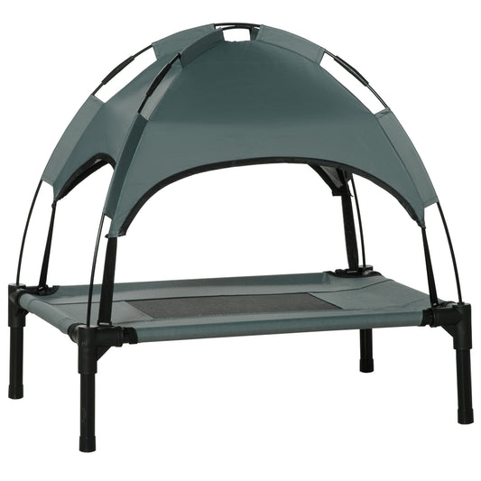 Elevated Dog Bed with Canopy, Portable Raised Dog Cot for S Sized Dogs, Indoor & Outdoor, 25" x 18" x 24", Grey