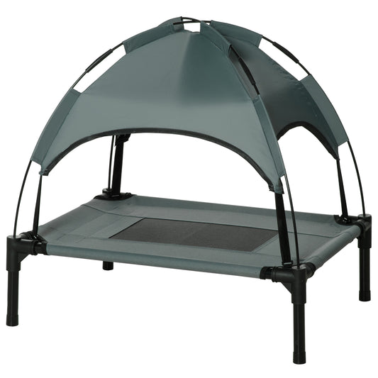 Elevated Dog Bed with Canopy, Portable Raised Dog Cot for S Sized Dogs, Indoor & Outdoor, 25" x 18" x 24", Grey