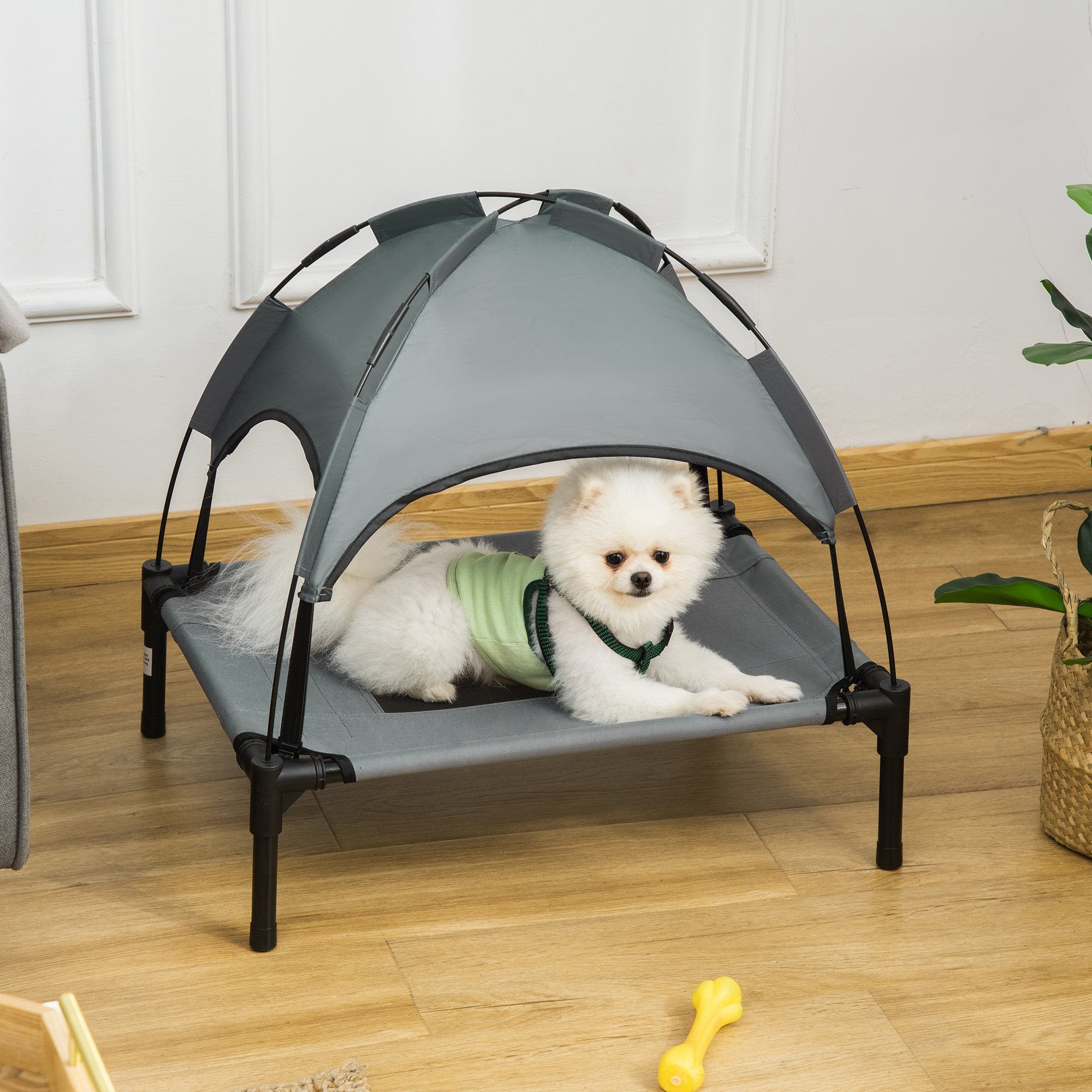 Raised Dog Bed Waterproof Elevated Pet Cot with Breathable Mesh UV Protection Canopy Grey, for Small Dogs, 61 x 46 x 62cm