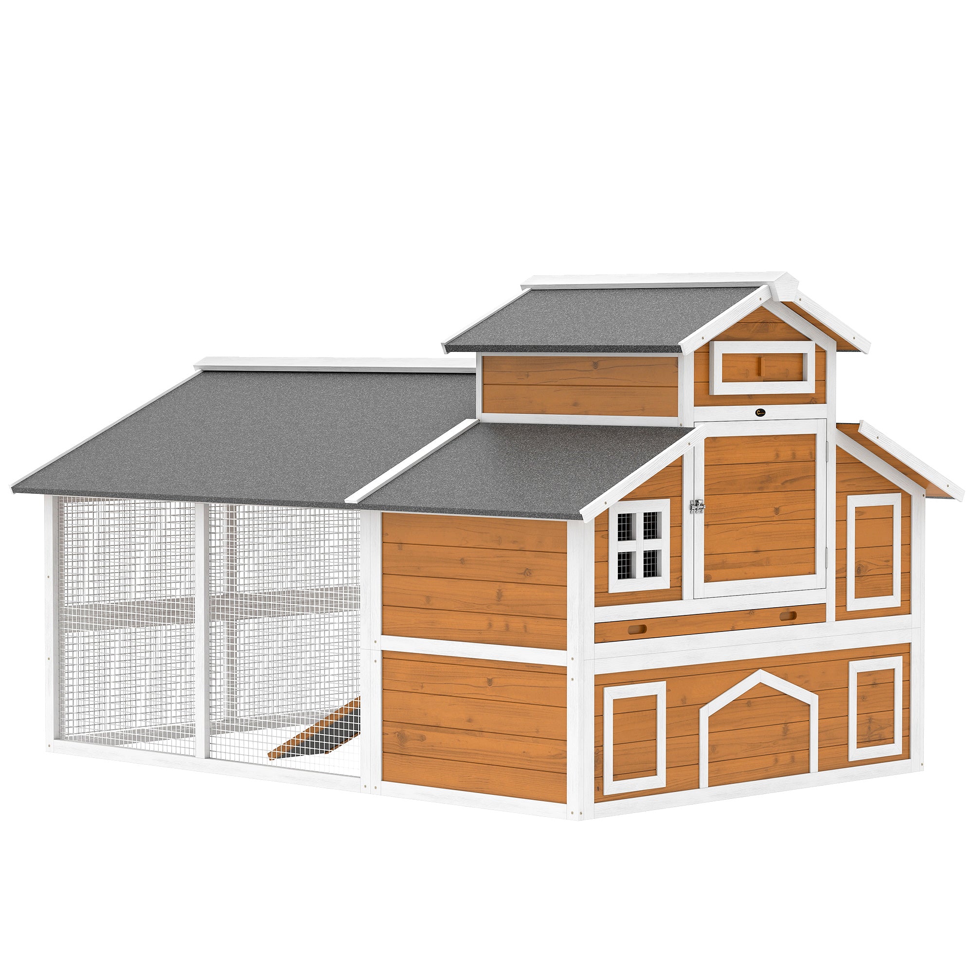 79"L Chicken Coop for 6 Chickens, Outdoor Wooden Hen House Poultry Cage with Run, 2 Nesting Boxes, Slide-Out Tray, Waterproof Asphalt Roof, Sliding Rod Door and Roosting Bar, Orange