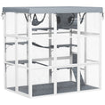 Load image into Gallery viewer, Catio Outdoor Cat Enclosure, 71" Large Wooden Cat House w/ Weatherproof Tarp, Walk-in Kitty Cage with Hammock, Condo, Platforms, Ladders, Ramps, for 2-4 Kittens, Grey
