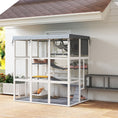 Load image into Gallery viewer, Catio Outdoor Cat Enclosure, 71" Large Wooden Cat House w/ Weatherproof Tarp, Walk-in Kitty Cage with Hammock, Condo, Platforms, Ladders, Ramps, for 2-4 Kittens, Grey

