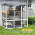 Load image into Gallery viewer, Catio Outdoor Cat Enclosure, 71" Large Wooden Cat House w/ Weatherproof Tarp, Walk-in Kitty Cage with Hammock, Condo, Platforms, Ladders, Ramps, for 2-4 Kittens, Grey
