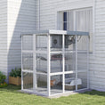 Load image into Gallery viewer, Catio Outdoor Cat Enclosure, 71" Large Wooden Cat House w/ Weatherproof Tarp, Walk-in Kitty Cage with Hammock, Condo, Platforms, Ladders, Ramps, for 2-4 Kittens, Grey
