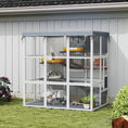 Load image into Gallery viewer, Catio Outdoor Cat Enclosure, 71" Large Wooden Cat House w/ Weatherproof Tarp, Walk-in Kitty Cage with Hammock, Condo, Platforms, Ladders, Ramps, for 2-4 Kittens, Grey
