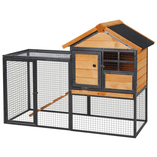 2-Level Rabbit Hutch Bunny House with Weatherproof Asphalt Roof, Removable Tray and Ramp for Rabbits, Chickens, Ducks, Outdoor