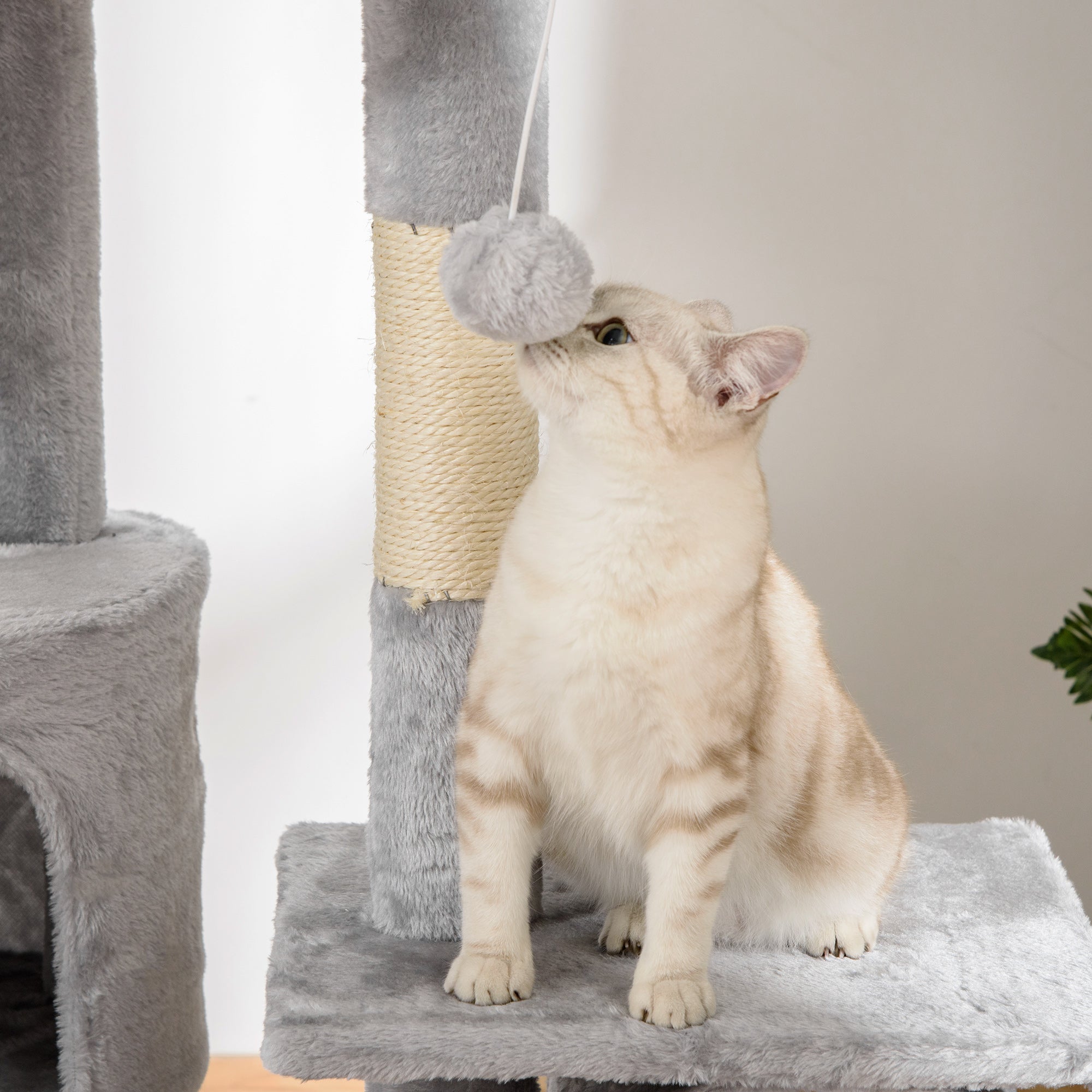  Floor to Ceiling Cat Tree, 94.5-102.5 inch Adjustable Height Cat Climbing Tower with Scratching Posts, Condos, Hammocks, Tubes, Ladders, Platforms, Dangling Balls for Indoor Kittens, Light Gray