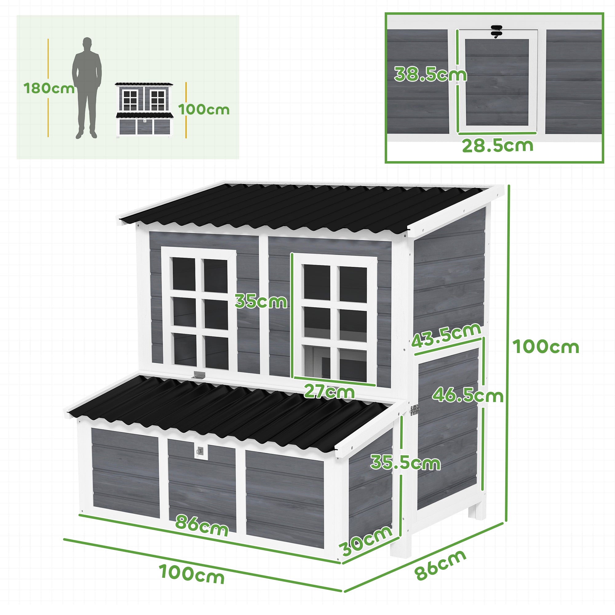 Wooden Chicken Coop with Nesting Box, Hen House Poultry Cage with Slide-Out Tray, Waterproof Roof, Perches, for 4-6 Chickens, 100 x 86 x 100cm