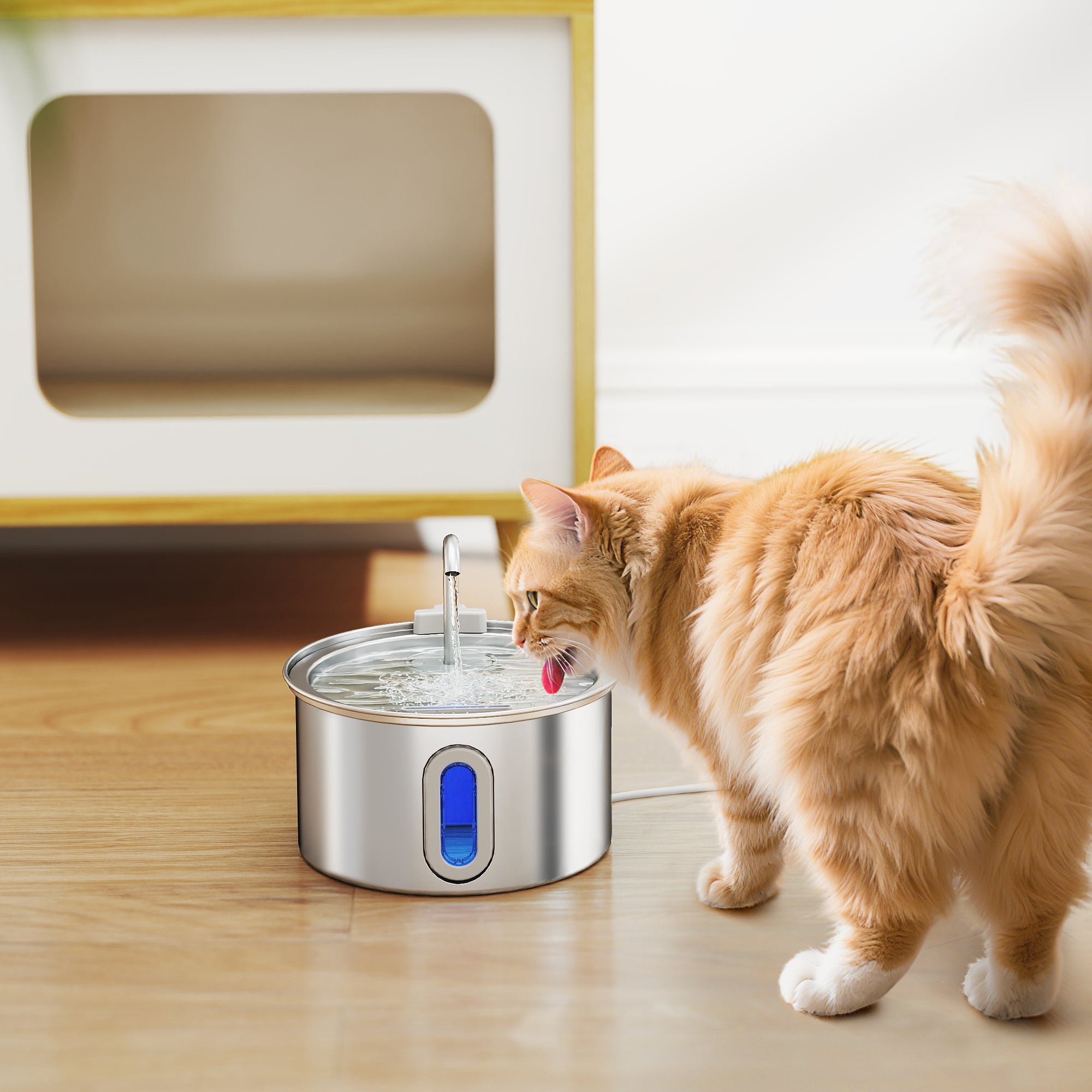 Cat Water Fountain for Drinking, 2.5L Cat Fountain Stainless Steel Automatic with Ultra-Silent Pump, Water-Level Window, 7 Filters