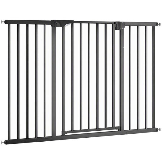 Baby Gate, Pet Gate with 3 Extensions, Auto-Close, Two-Way Open, Pressure Mounted for Stair, Doorways and Hallways, 36"H, Black