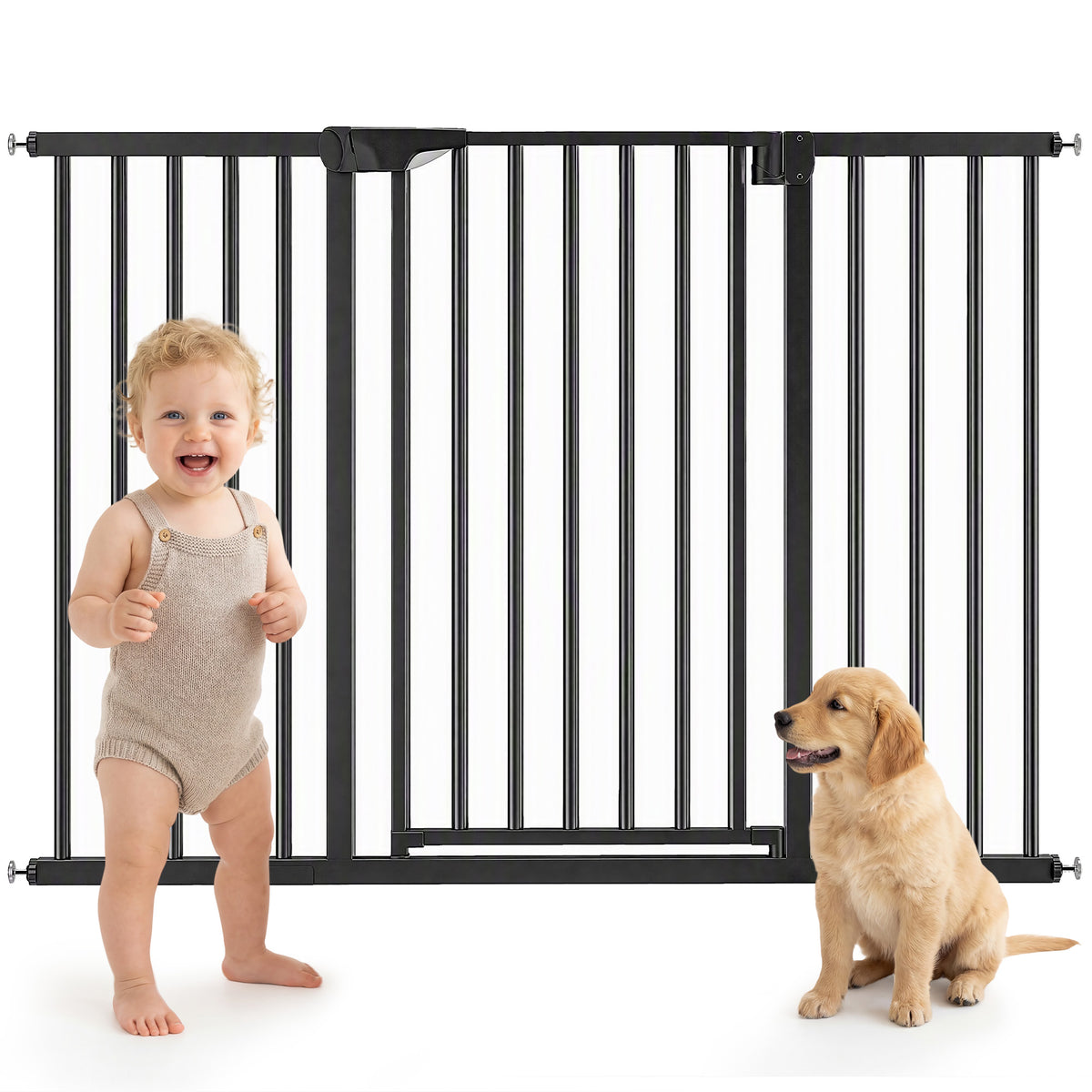 Baby Gate, Pet Gate with 3 Extensions, Auto-Close, Two-Way Open, Pressure Mounted for Stair, Doorways and Hallways, 36"H, Black