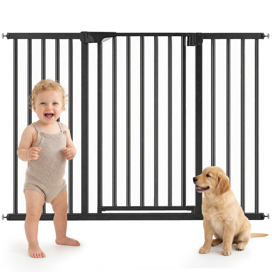Baby Gate, Pet Gate with 3 Extensions, Auto-Close, Two-Way Open, Pressure Mounted for Stair, Doorways and Hallways, 36"H, Black
