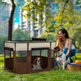 Load image into Gallery viewer, Dog Pen, Pet Playpen, Portable Foldable Dog Cat Playpen Soft Pet Cage with Storage Bag for Puppies, Rabbits, Kittens, Guinea Pigs, 94 x 74 x 60cm - Brown
