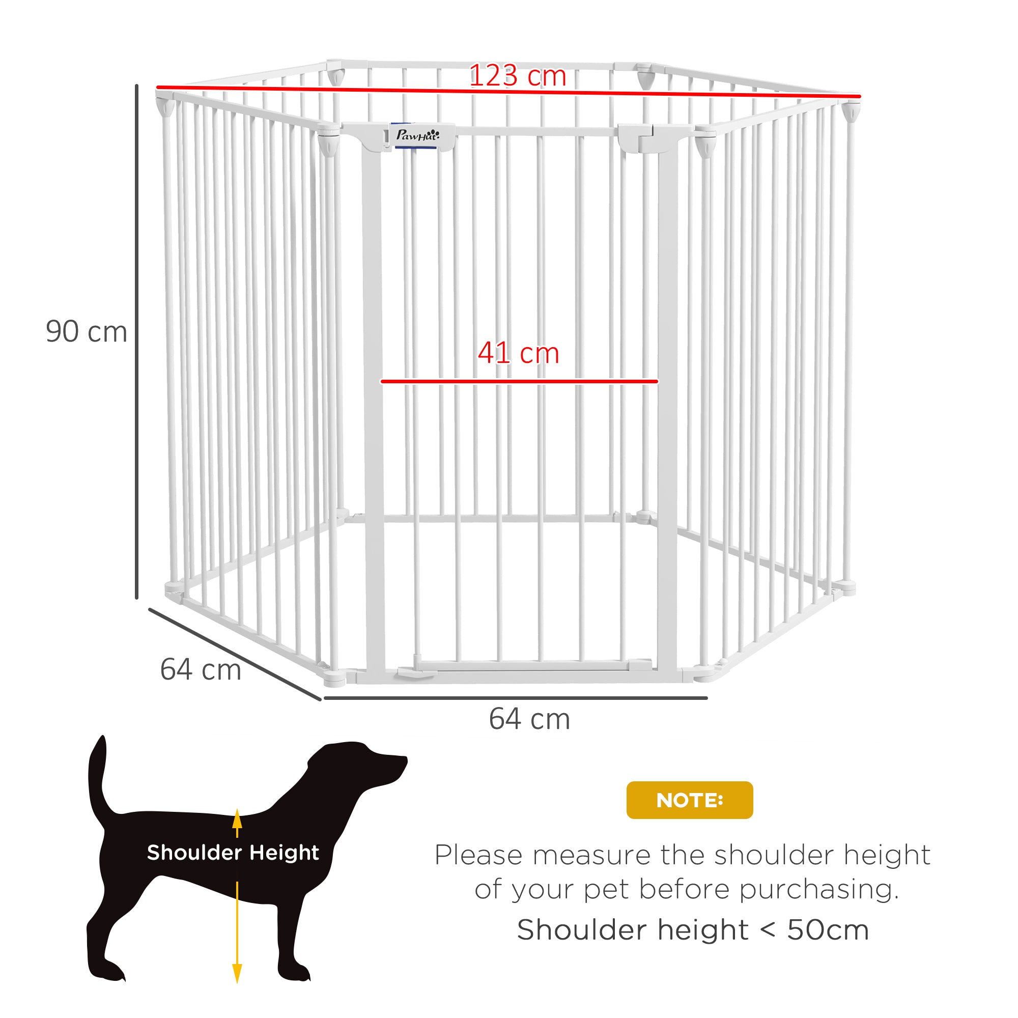 2 in 1 Multifunctional Dog Pen, Safety Pet Gate, 6 Panels Dog Playpen with Double-Locking Door, Foldable Dog Barrier for Medium Dogs, 90Hcm - White