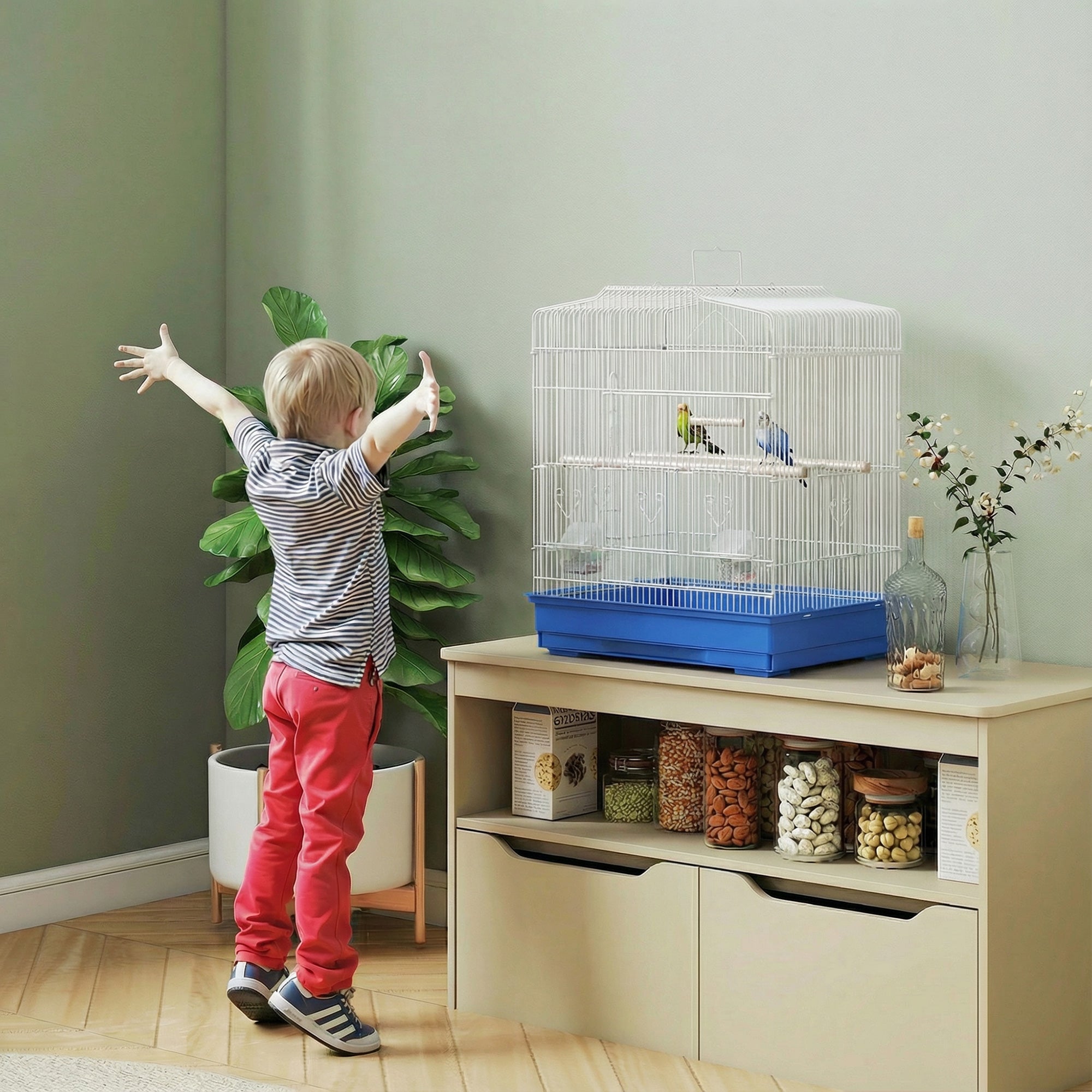 23" Large Bird Cage for Finches, Canaries Budgies, Parrot Cage with Accessories Handle, Blue