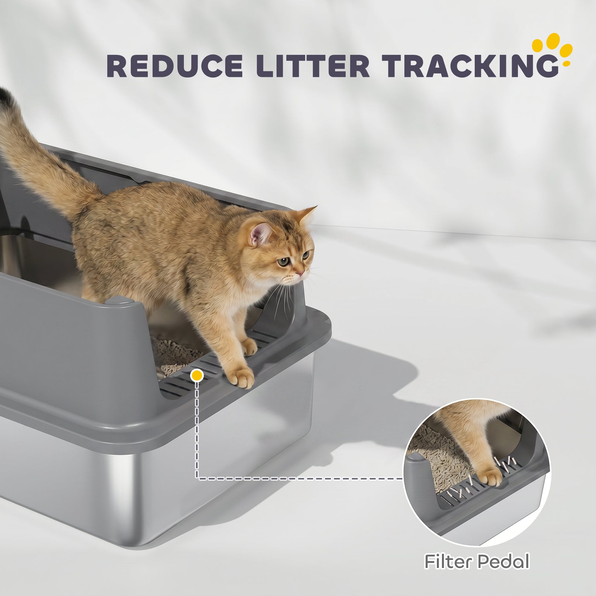 Stainless Steel Cat Litter Box, XL Extra Large Metal Litter Box Pan Tray for Big Cats, High Sided, Anti-Urine Leakage, Easy Cleaning, Non-Sticky, Absorbs Odors, Include Scoop & Pad, Dark Gray