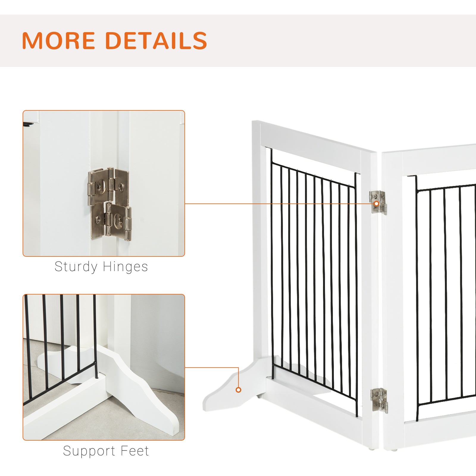 Freestanding Dog Cate, Foldable Wooden Pet Gate with  - 61cm Tall, for Stairways, Doorways, Hallways, Small Dogs - White