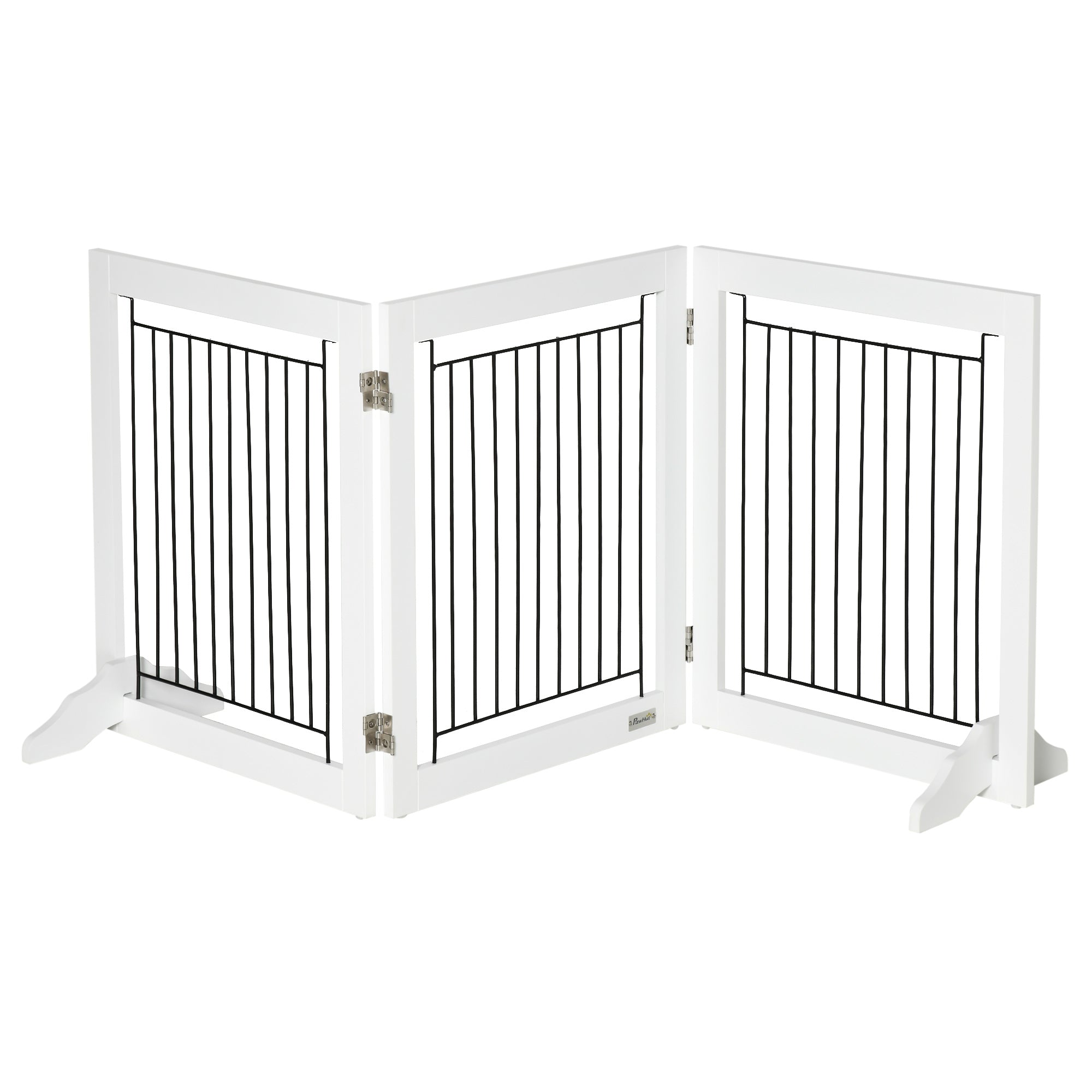Freestanding Dog Cate, Foldable Wooden Pet Gate with  - 61cm Tall, for Stairways, Doorways, Hallways, Small Dogs - White