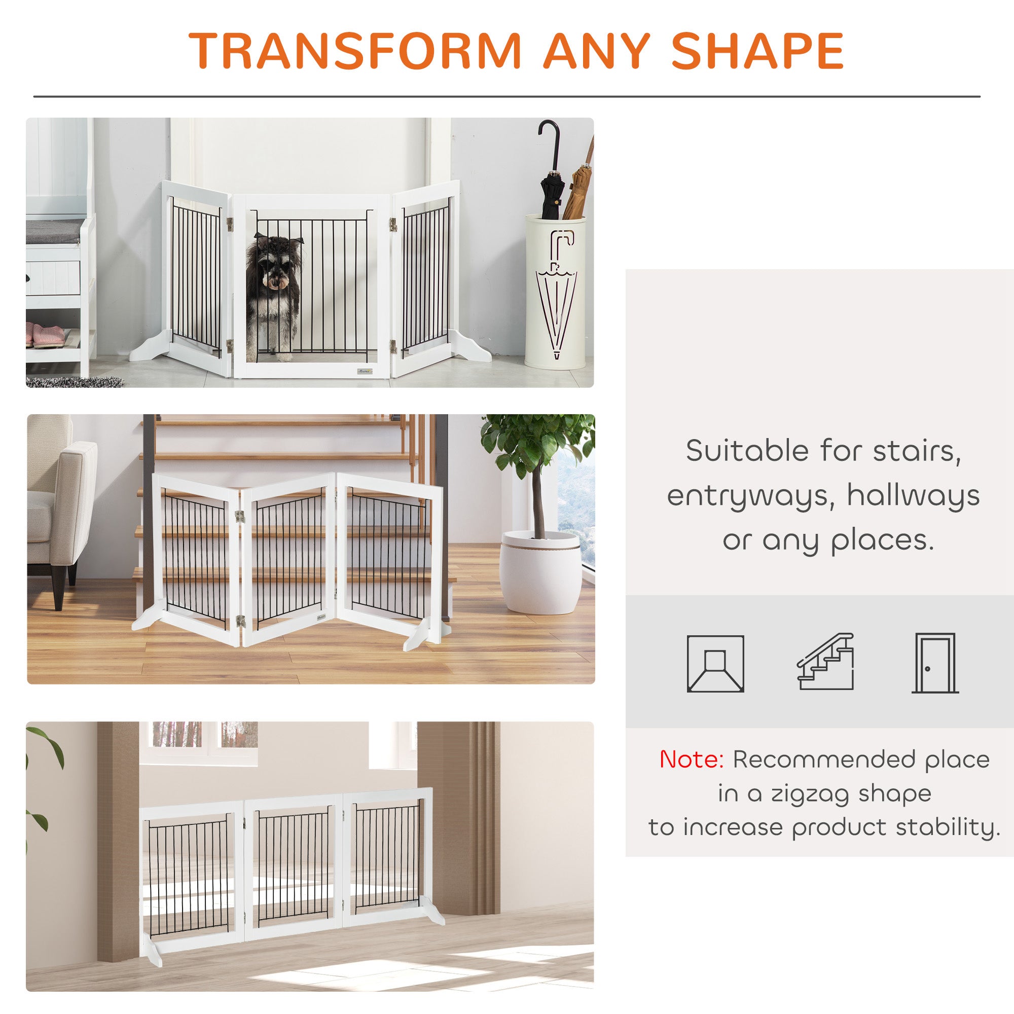 Freestanding Dog Cate, Foldable Wooden Pet Gate with  - 61cm Tall, for Stairways, Doorways, Hallways, Small Dogs - White
