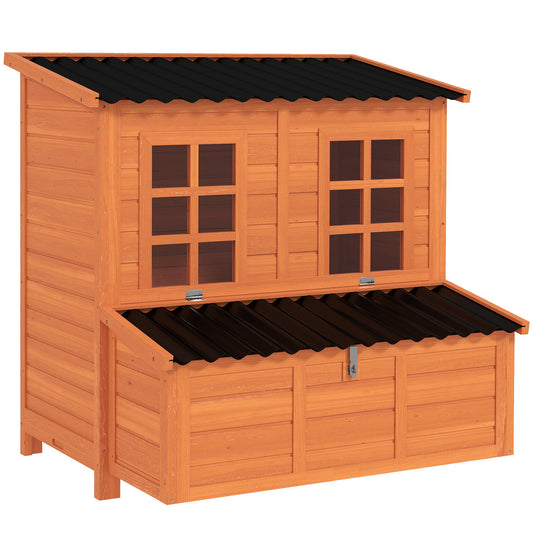 Wooden Chicken Coop, 39" Chicken House with Nesting Box, Pull-Out Tray, Waterproof Roof, Hen House Outdoor Poultry Cage for 2-4 Chickens, Rabbits, Small Animals, for Backyard, Orange