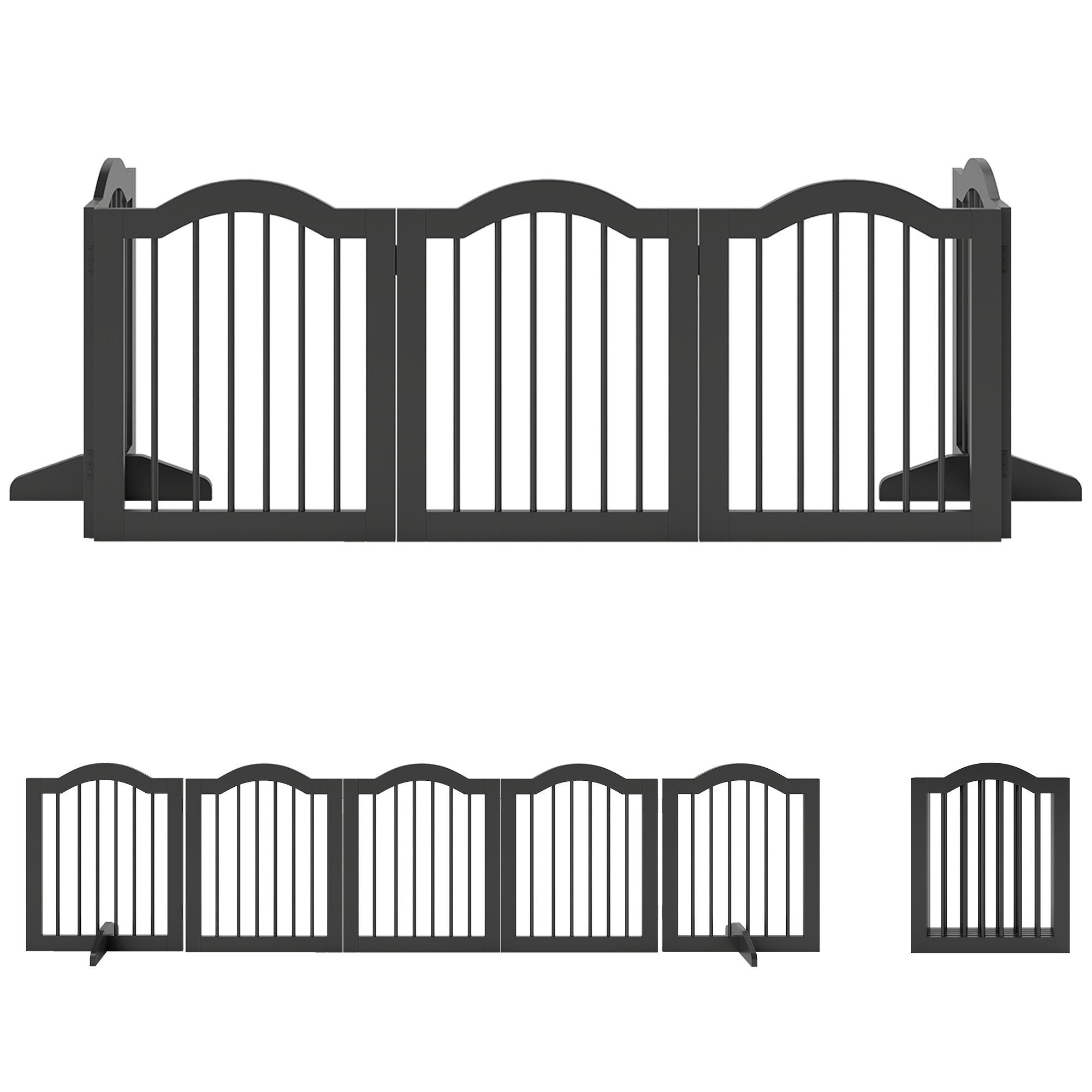 Wooden Foldable Dog Gate Panel Pet Fence Freestanding Safety Barrier for the House, Doorway, Stairs (Black)