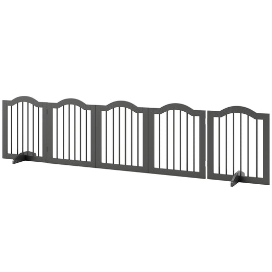 Wooden Foldable Dog Gate Panel Pet Fence Freestanding Safety Barrier for the House, Doorway, Stairs (Black)