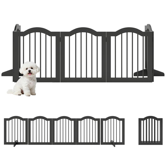 Wooden Foldable Dog Gate Panel Pet Fence Freestanding Safety Barrier for the House, Doorway, Stairs (Black)
