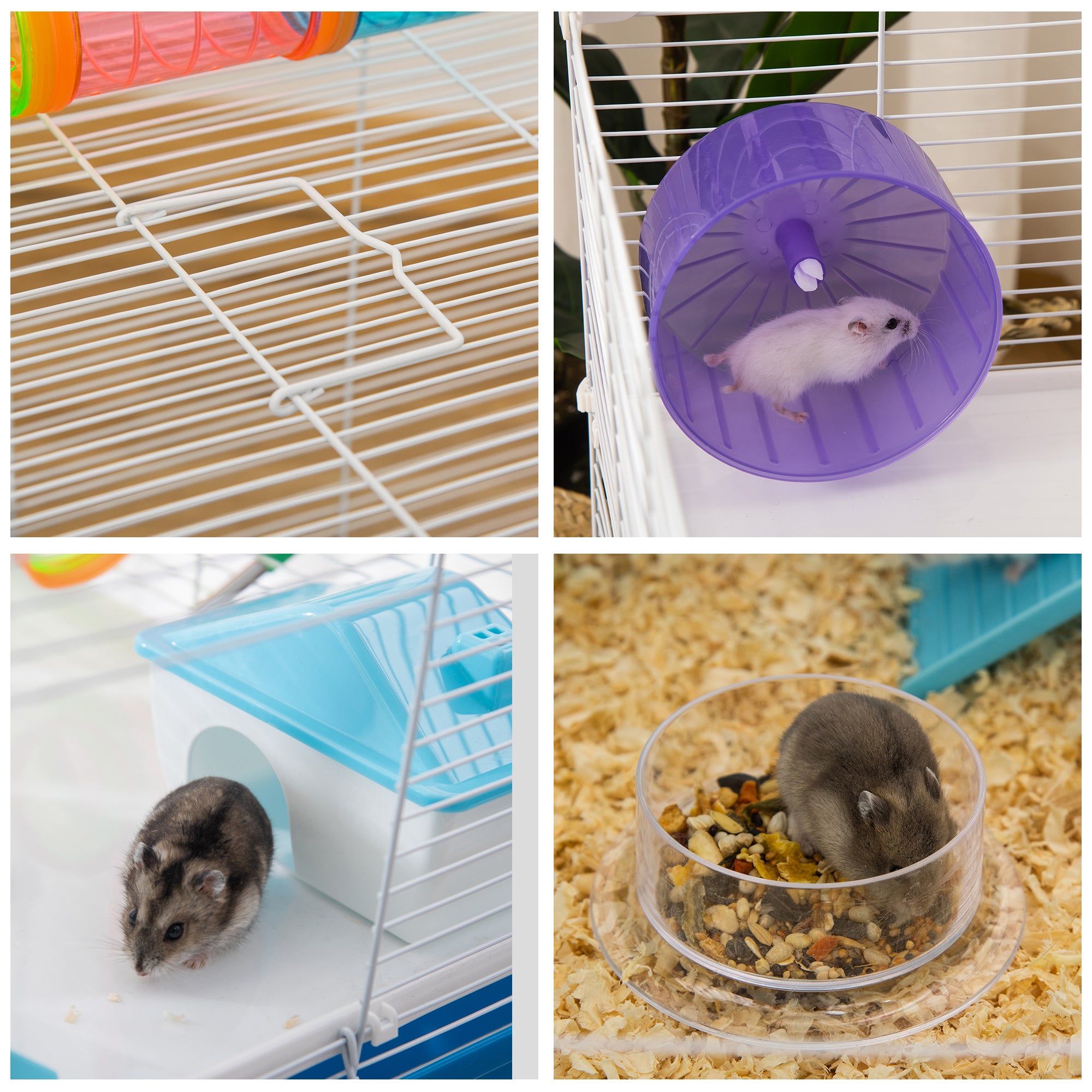 Hamster Cage, Small Animal House, 3-Level Guinea Pig Cage Gerbil Haven, Tunnel Tube System, with Water Bottle, Exercise Wheel, Food Dish, Ramps, Blue