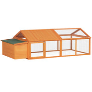 95"L Large Chicken Run, Wooden Chicken Coop with Nesting Box, Lift-up Top, Side Door and Wooden Roof, Poultry Cage for Outdoor, for 4-8 Chickens, Rabbits, Ducks, Orange