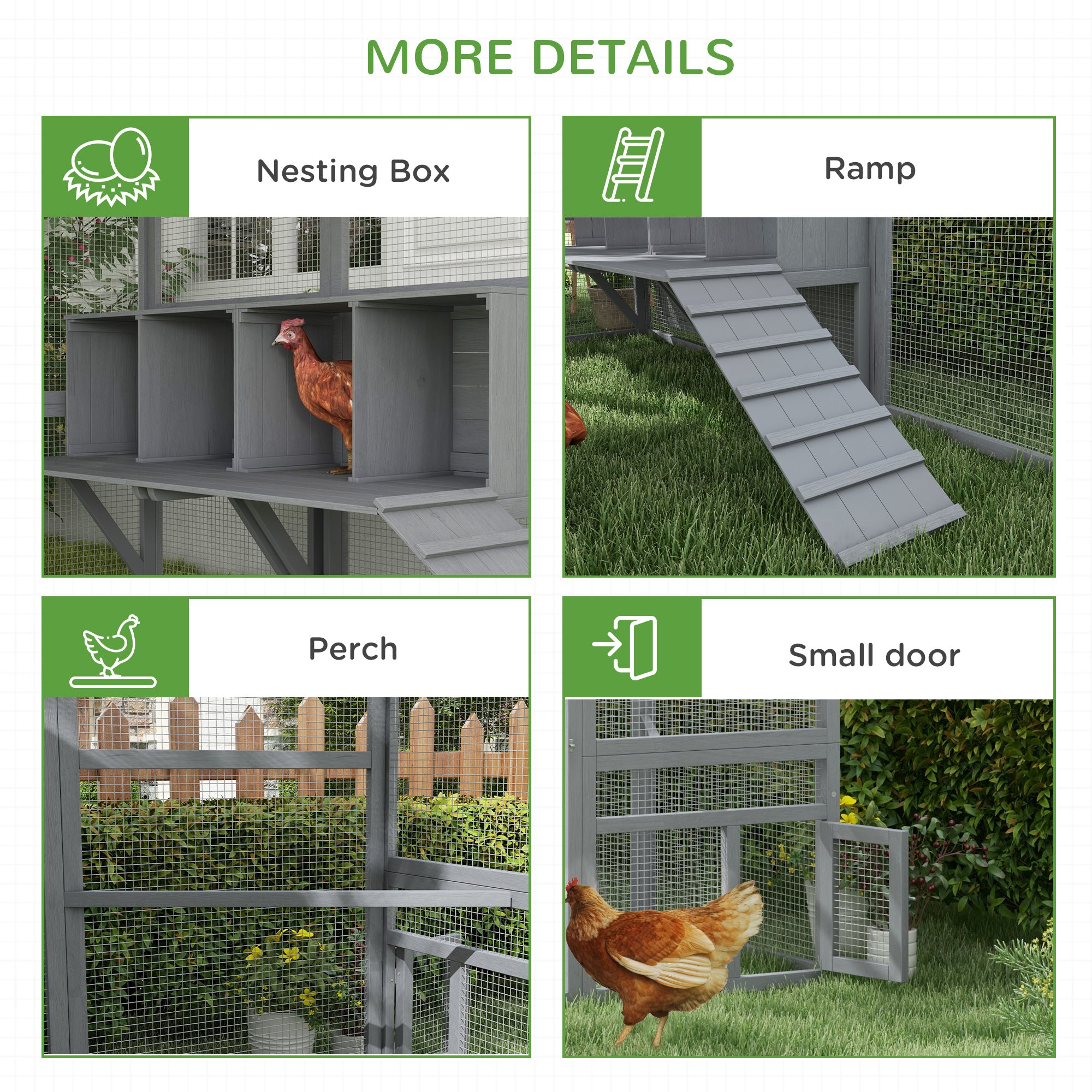 Large Chicken Run, Wooden Chicken Coop with Waterproof & Anti-UV Cover, Split Door, 4 Nesting Boxes, Roosting Bar, Walk-in Chicken Pen for 8-12 Chickens, for Backyard, Farm, 9' x 6' x 6'