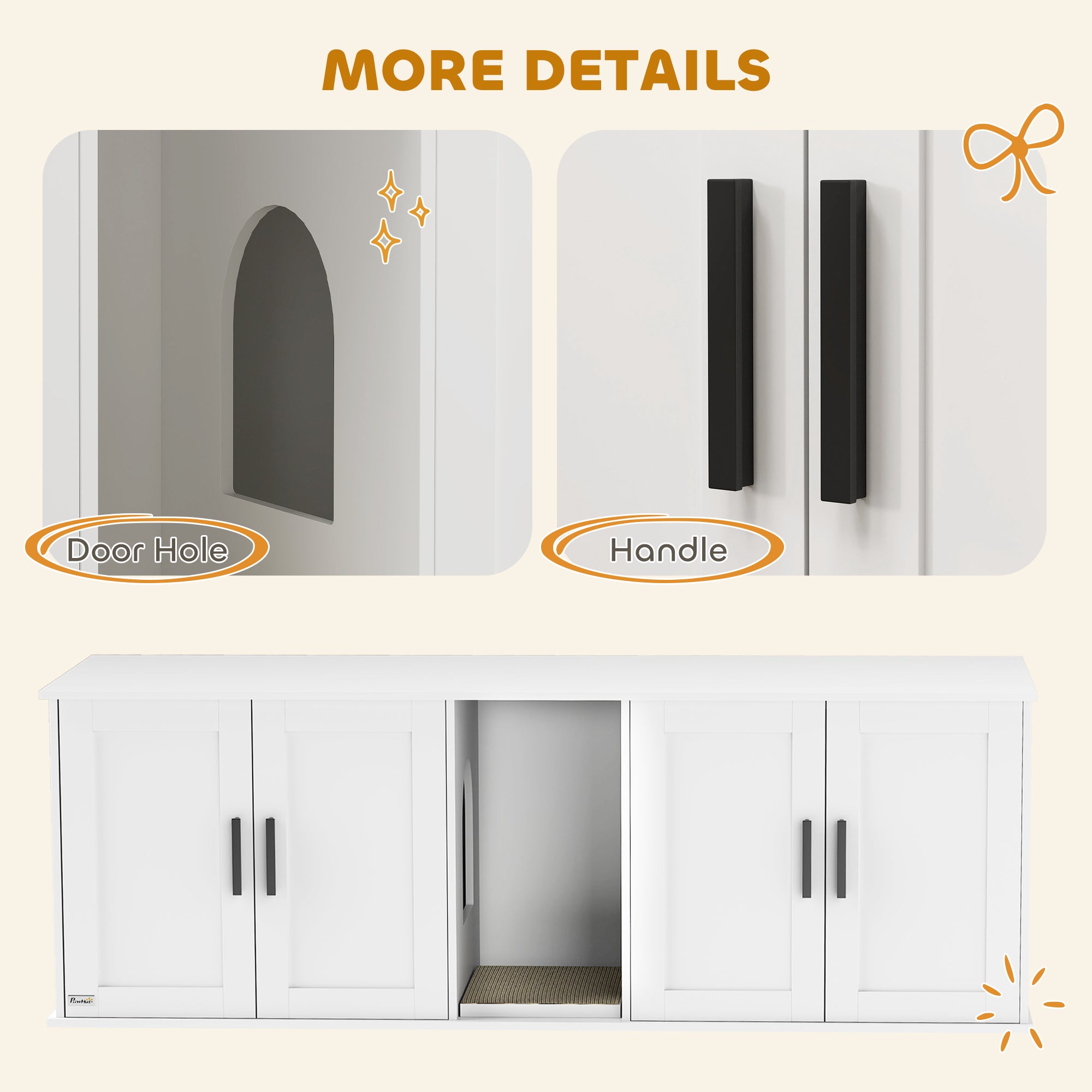 Cat Litter Box Enclosure for 2 Cats, 145 cm Hidden Litter Box Furniture with Double Room, Scratching Board, Indoor Cat House Washroom End Table, White