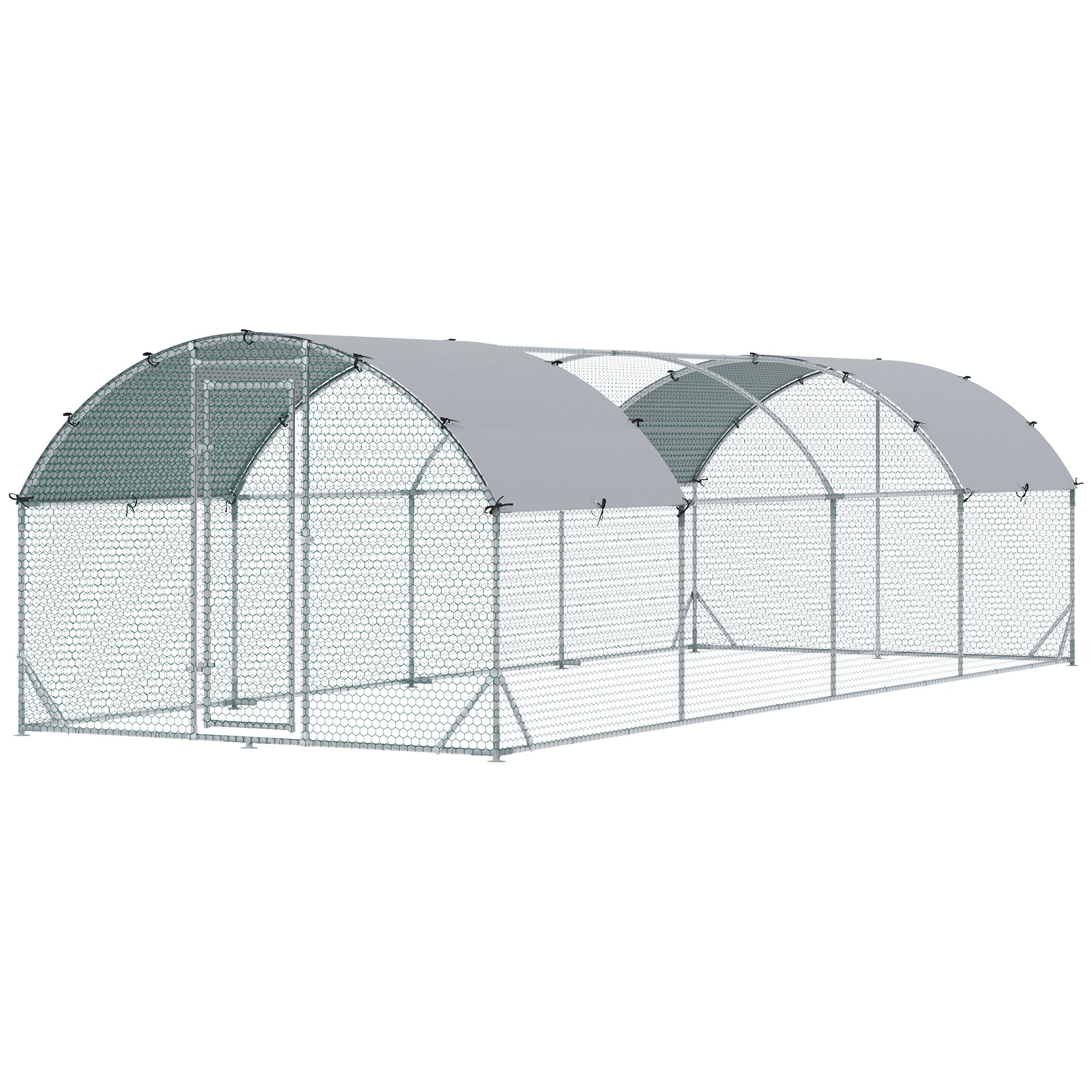 Galvanized Large Metal Chicken Coop Cage Walk-in Enclosure Poultry Hen Run House Playpen Rabbit Hutch with Cover for Outdoor Backyard 9.2' x 24.9' x 6.5' Silver