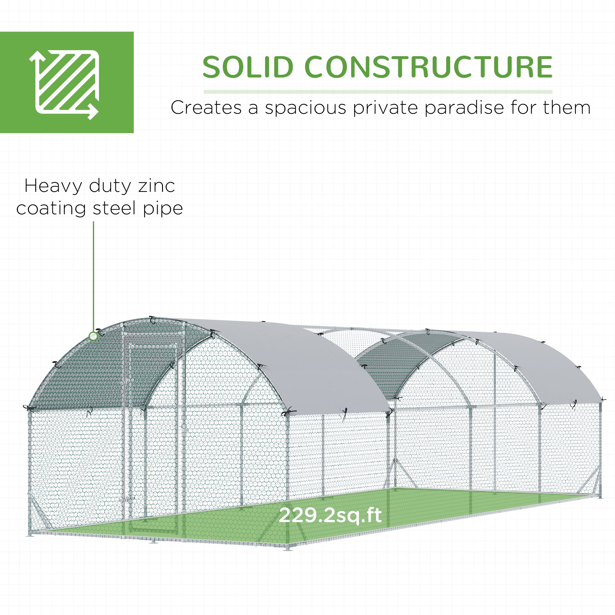 Galvanized Large Metal Chicken Coop Cage Walk-in Enclosure Poultry Hen Run House Playpen Rabbit Hutch with Cover for Outdoor Backyard 9.2' x 24.9' x 6.5' Silver