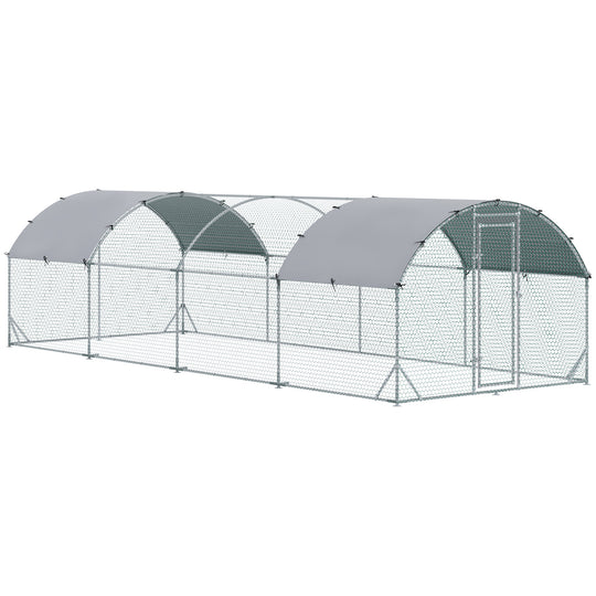 PawHut Large Chicken Coop Metal Chicken Run with Waterproof and Anti-UV Cover, Dome Shaped Walk in Fence Cage Hen House for Outdoor and Yard Farm Use, 1" Tube Diameter, 9.2' x 24.9' x 6.5'