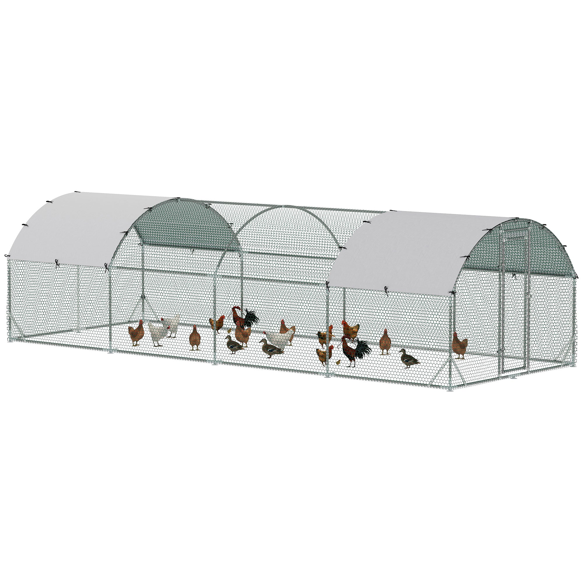 Galvanized Large Metal Chicken Coop Cage Walk-in Enclosure Poultry Hen Run House Playpen Rabbit Hutch with Cover for Outdoor Backyard 9.2' x 24.9' x 6.5' Silver