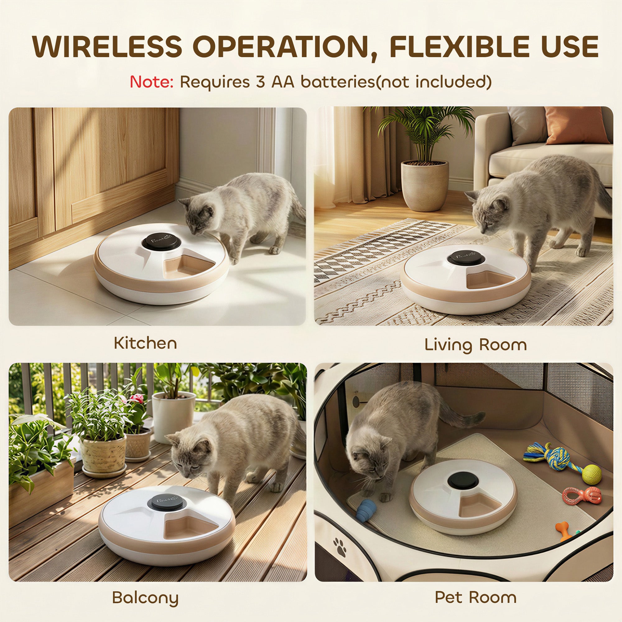 6 Meal Automatic Cat Feeder, Cordless Timed Feeder for Dry and Wet Food, Cat Dog Food Dispenser with 1 Ice Pack, Battery Powered with LED Display,  for Kitty and Small Dogs