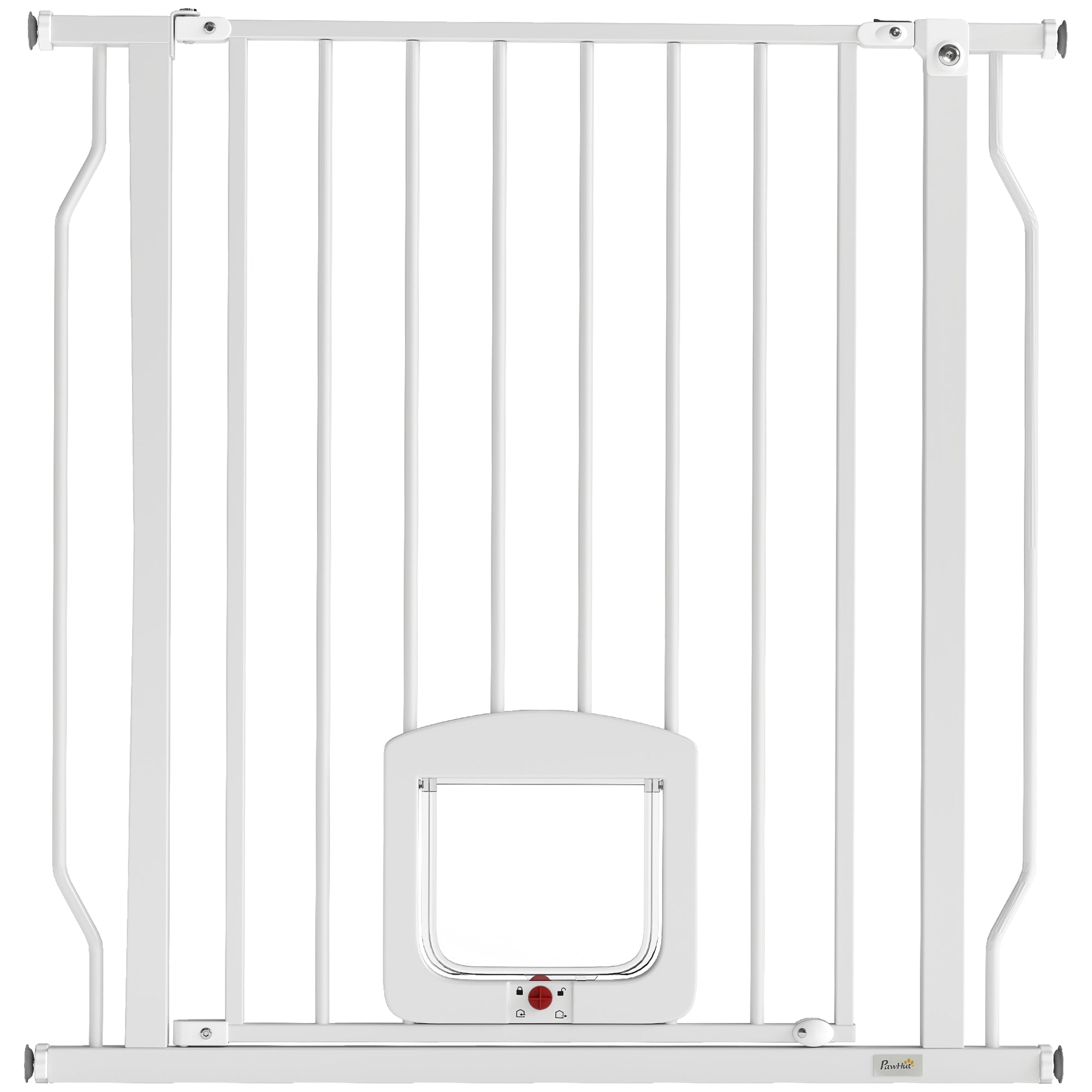 29.5-33.5" Adjustable Dog Gate with Cat Door, Easy-Install Pressure/Hardware Mounted Pet Gate for Doorways and Hallways, White