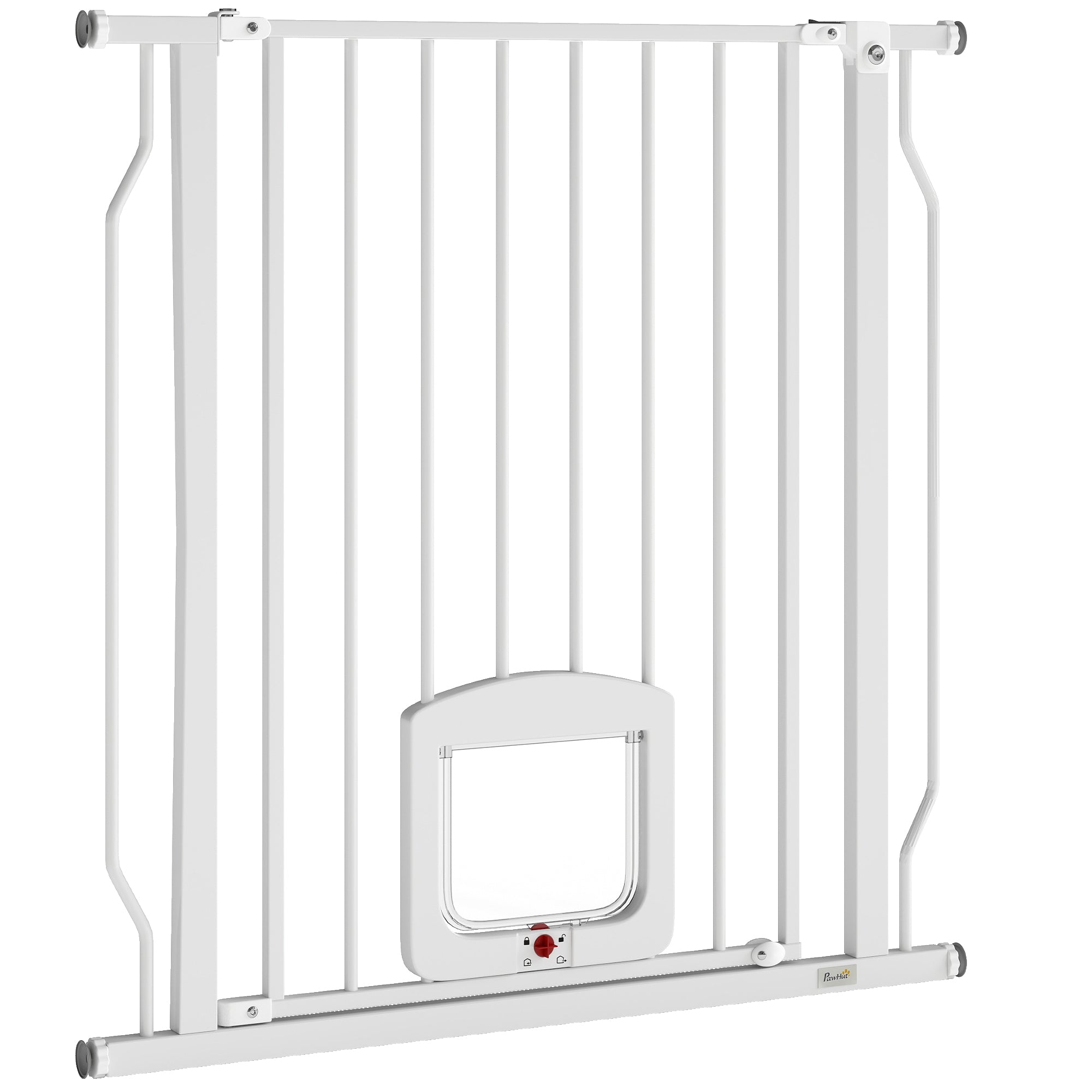 29.5-33.5" Adjustable Dog Gate with Cat Door, Easy-Install Pressure/Hardware Mounted Pet Gate for Doorways and Hallways, White
