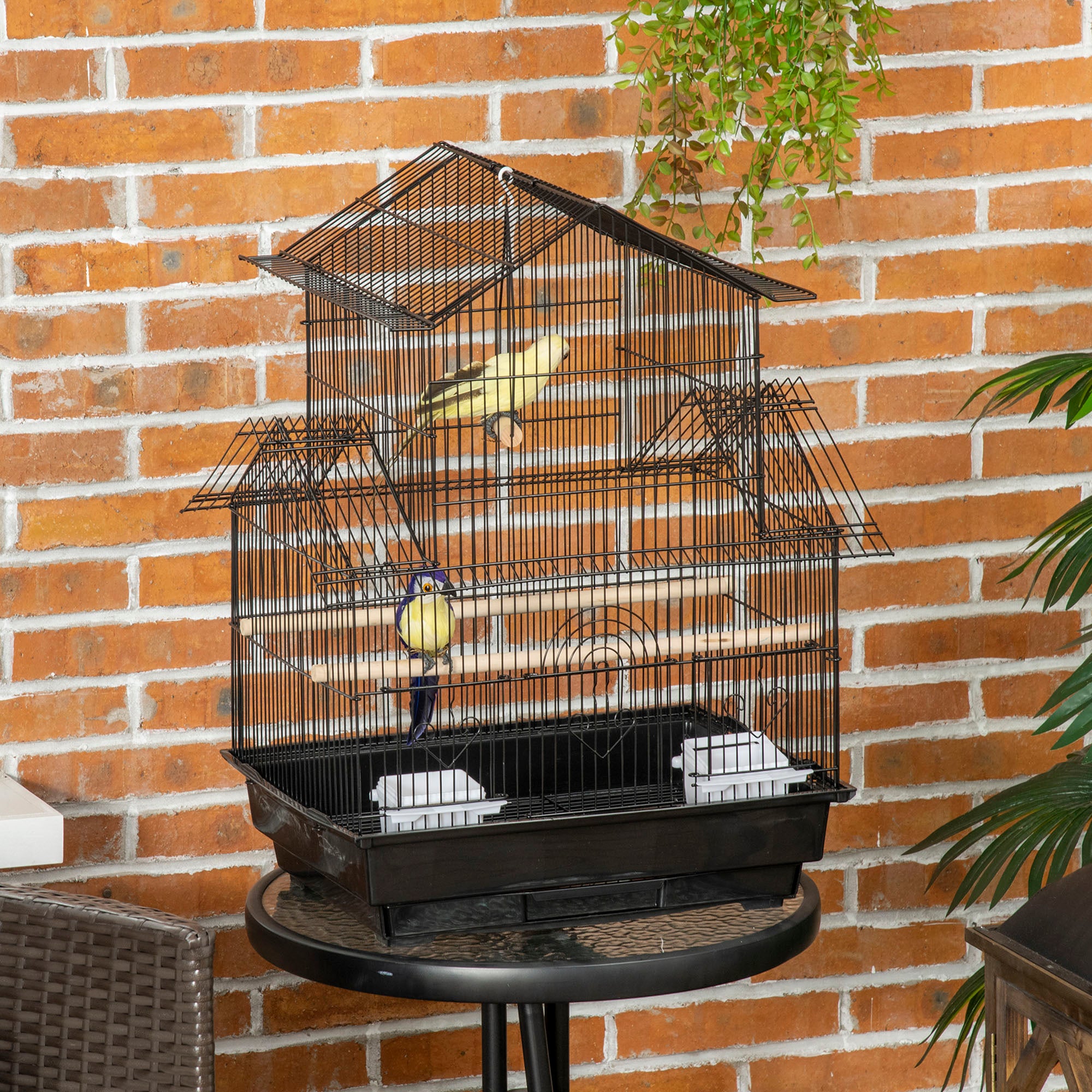 25" Bird Cage for Finches, Canaries, Budgies, Indoor Parrot Cage with Perch, Swing, Food Container, Slide-out Tray, Handle, Black